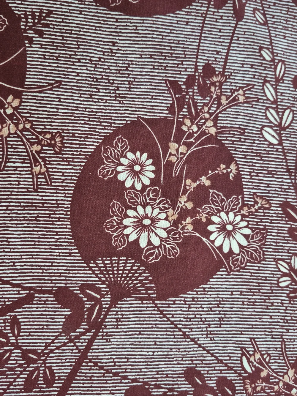 Burgundy Japanese Fans Kasuri Cotton Fabric 1 Yard Hoffman California Quilting